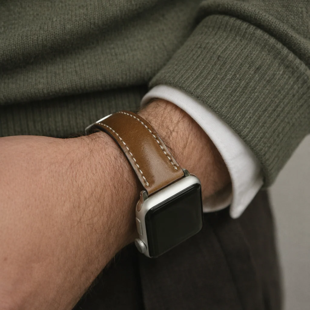 Apple Watch Armband Luxus aus Horween Shell Cordovan in Cognac - Image 3