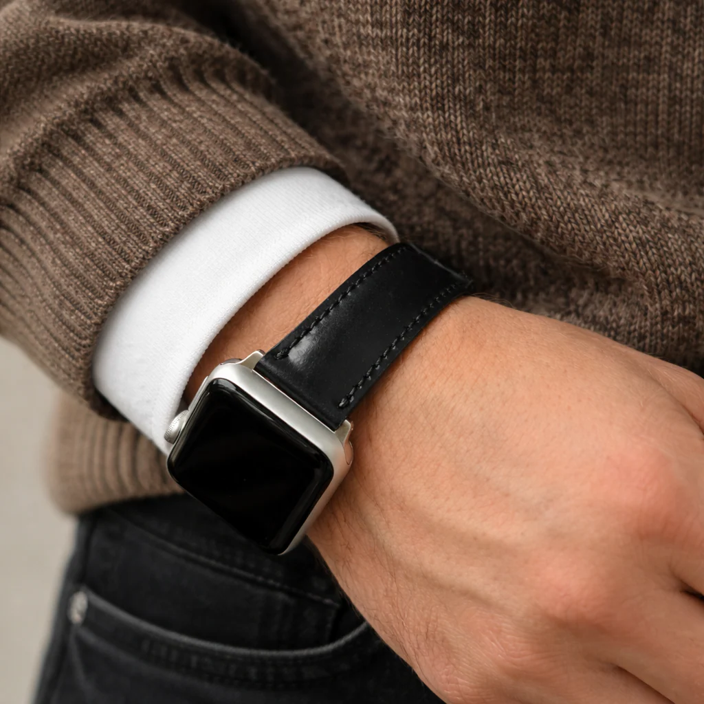 Apple Watch Armband Luxus aus Horween Shell Cordovan in Schwarz - Image 2