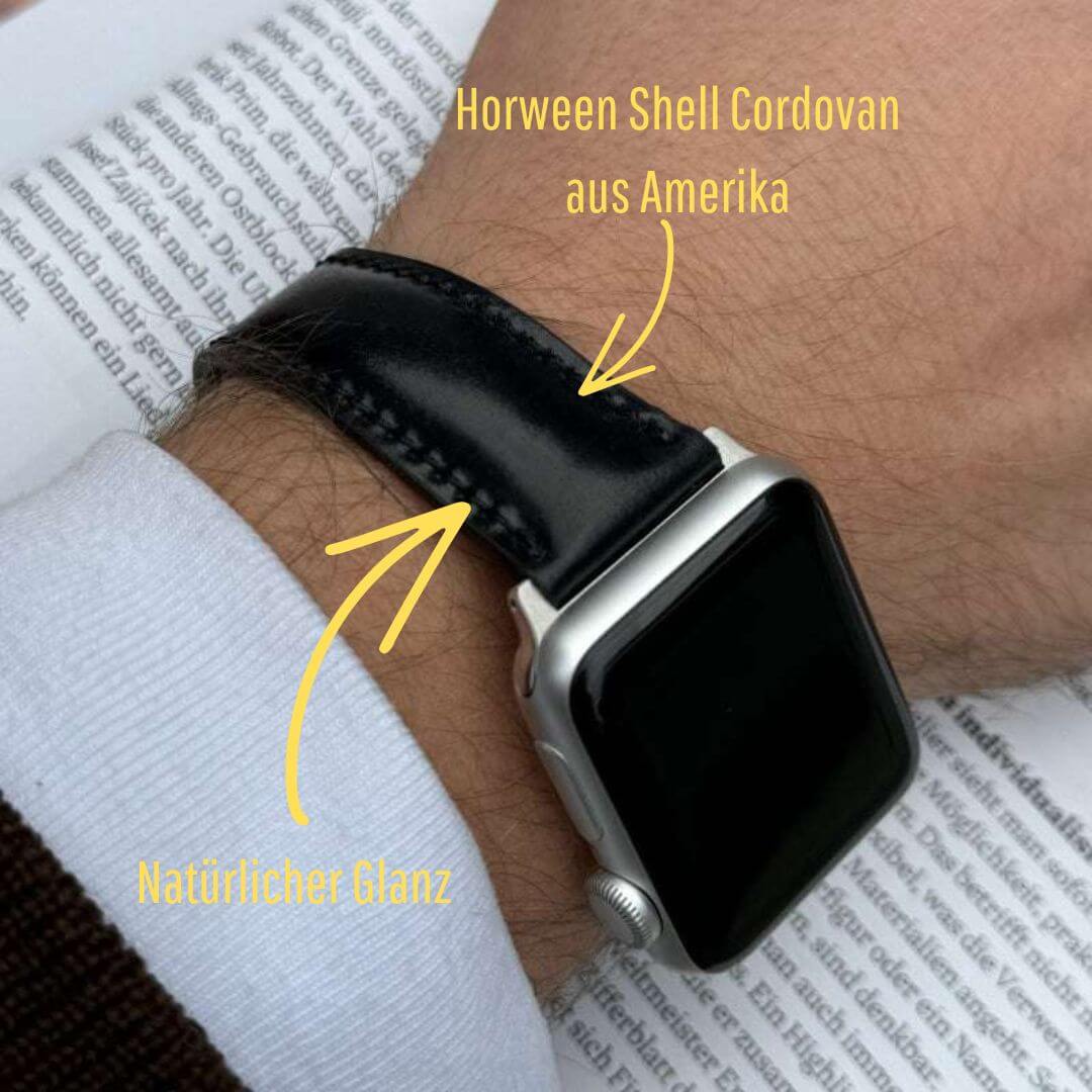 Apple Watch Armband Luxus aus Horween Shell Cordovan in Schwarz - Image 3
