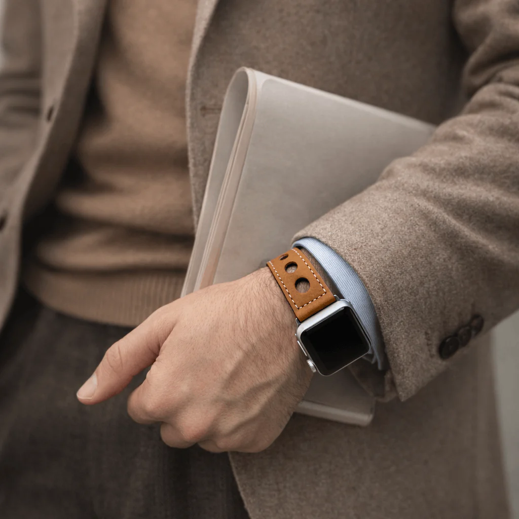 Cognac Rallye Apple Watch Lederarmband im Panerai-Stil - Image 3