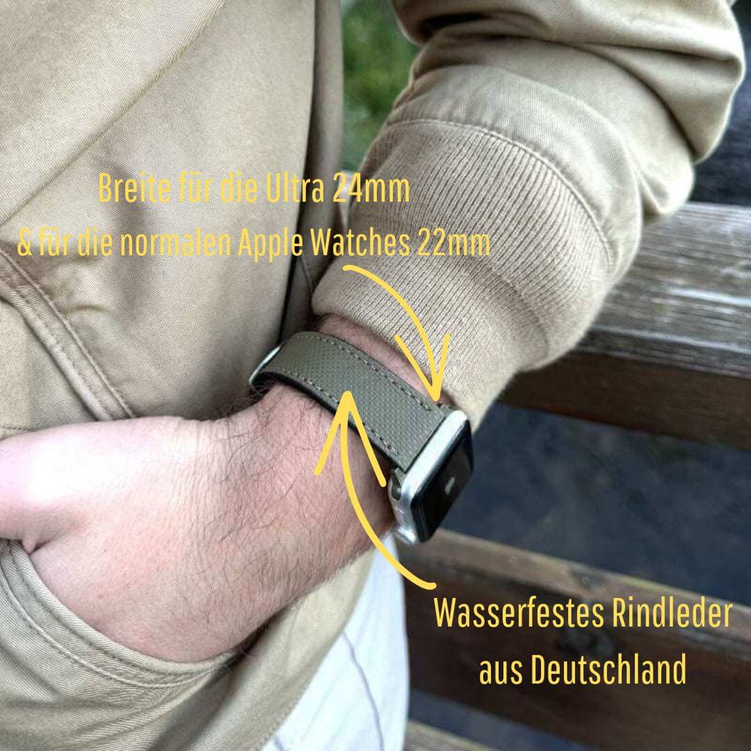 Olivgrünes Apple Watch Lederarmband Wasserfest | Nautilus - Image 8