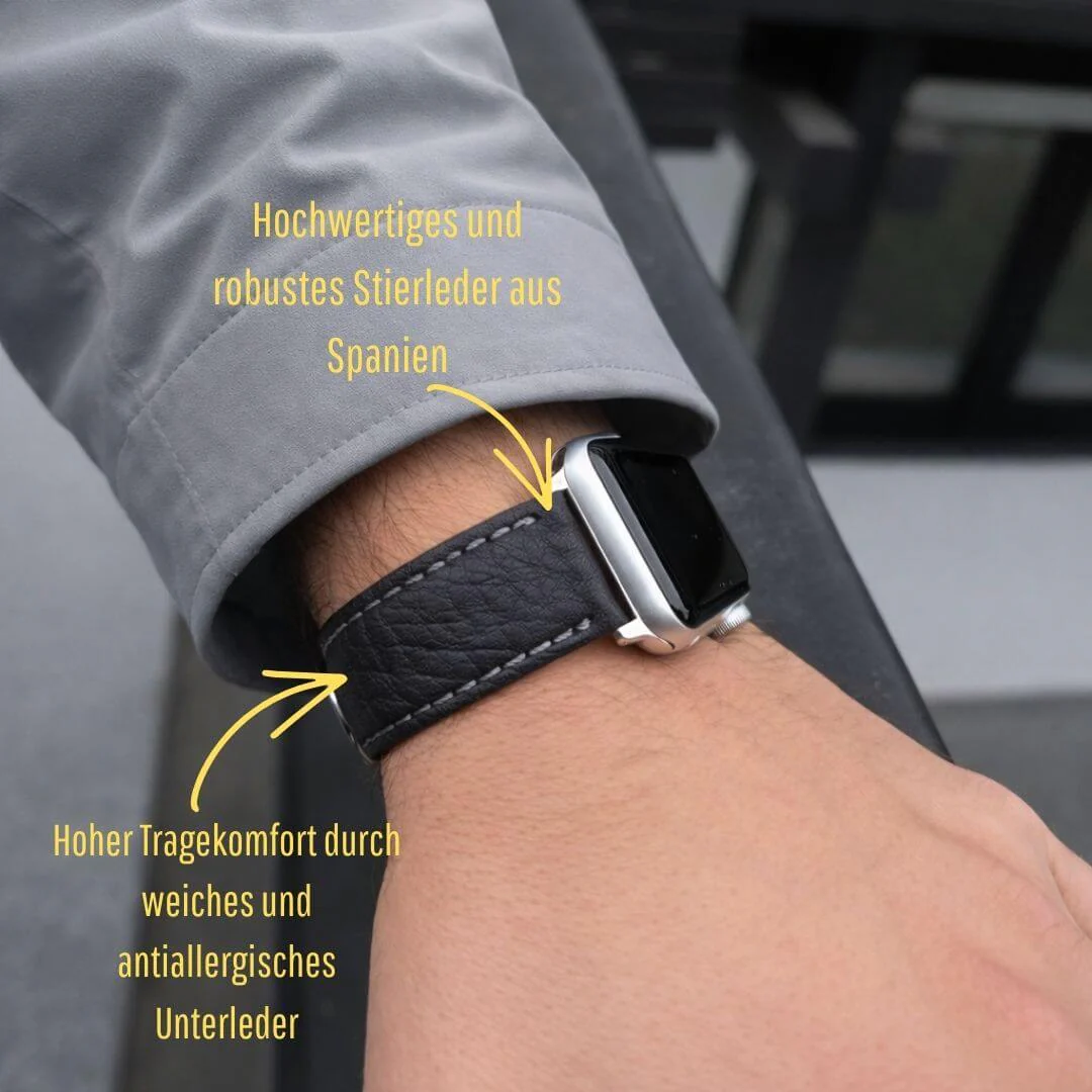 Apple Watch Stierlederarmband Torro Modern Schwarz - Image 2