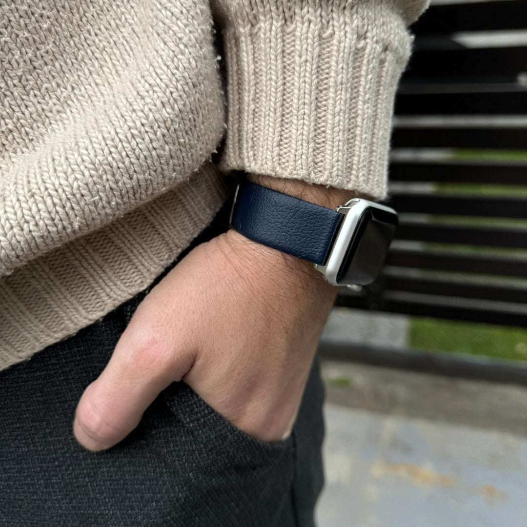 Apple Watch Lederarmband Vegan aus Weinleder – Blau - Image 5