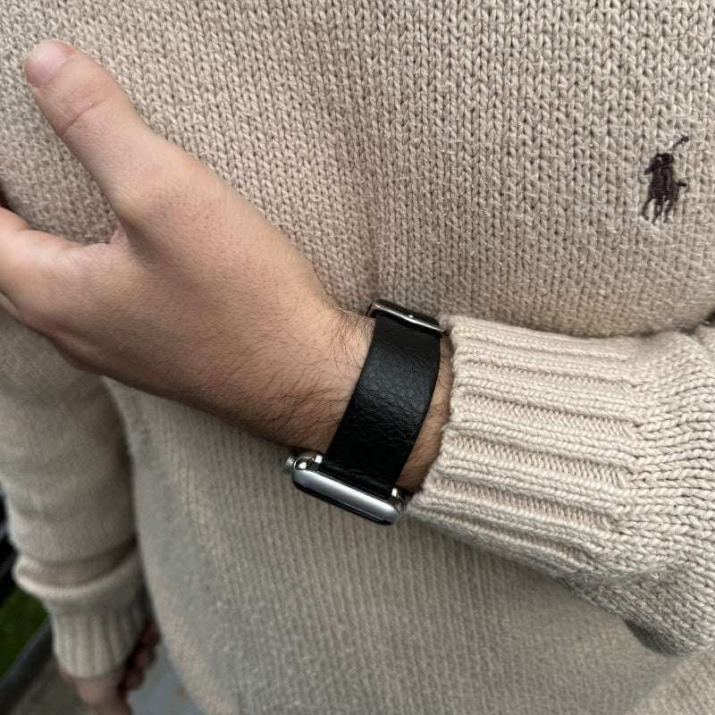 Apple Watch Lederarmband Vegan aus Weinleder – Schwarz - Image 3