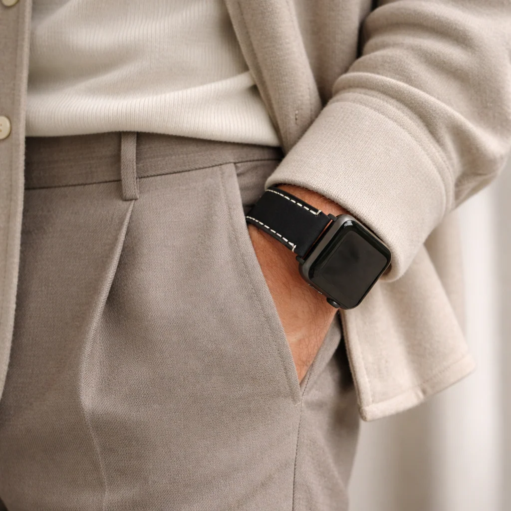 Apple Watch Ultra Lederarmband – Schwarz, extra breit 24 mm - Image 3