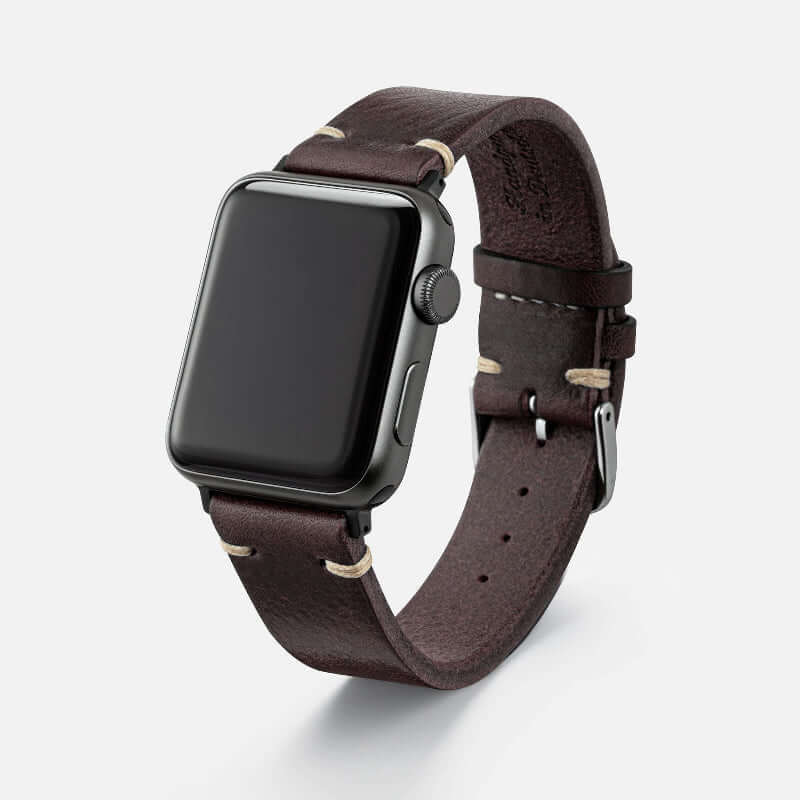 Hunter Apple Watch Armband Leder Dunkelbraun - Image 3