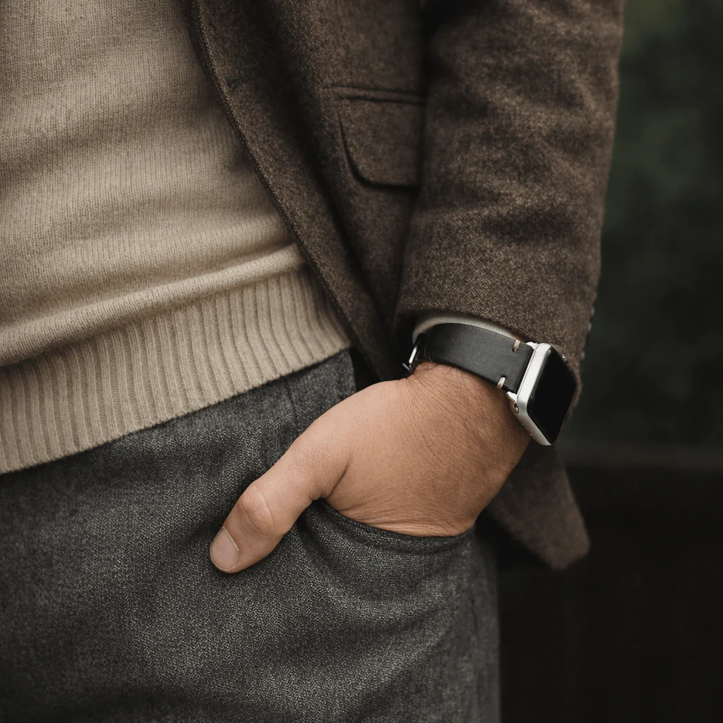 Hunter Apple Watch Armband Leder Schwarz - Image 4