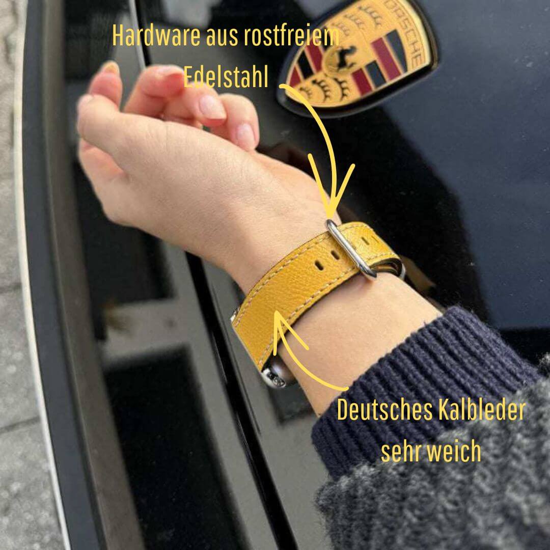 Luxuriöses Apple Watch Lederarmband Damen Cupertino Gelb - Image 2