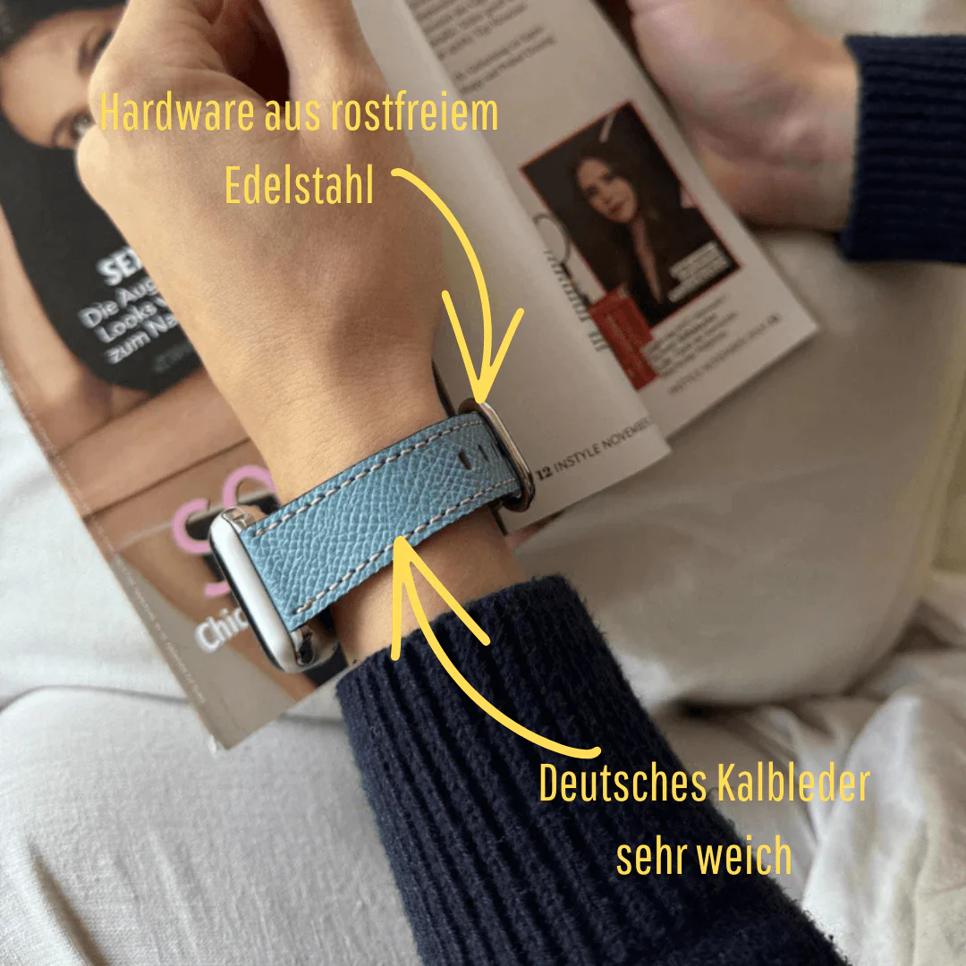 Luxuriöses Apple Watch Lederarmband Damen Cupertino Hellblau - Image 2