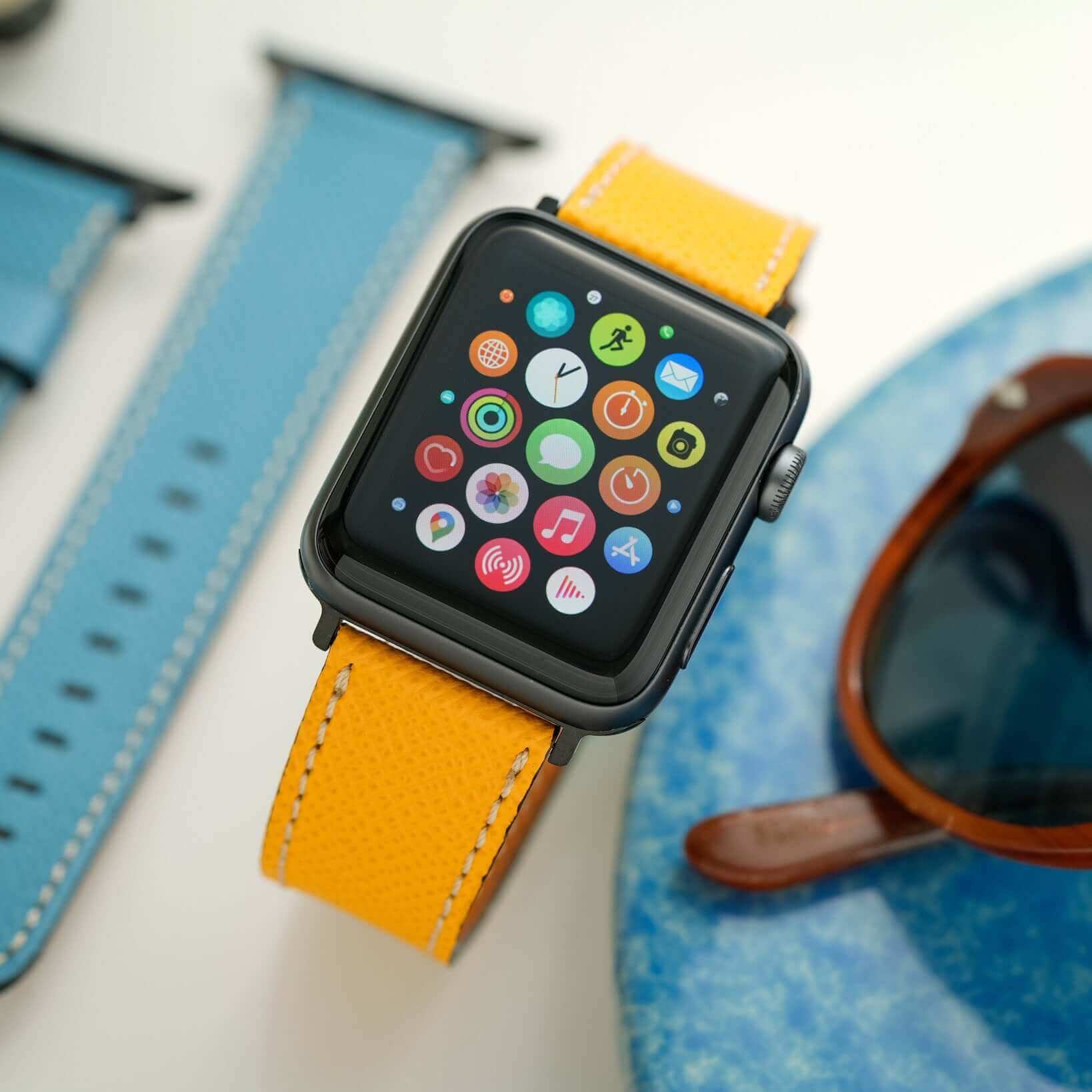 Luxuriöses Apple Watch Lederarmband Damen Cupertino Hellblau - Image 9