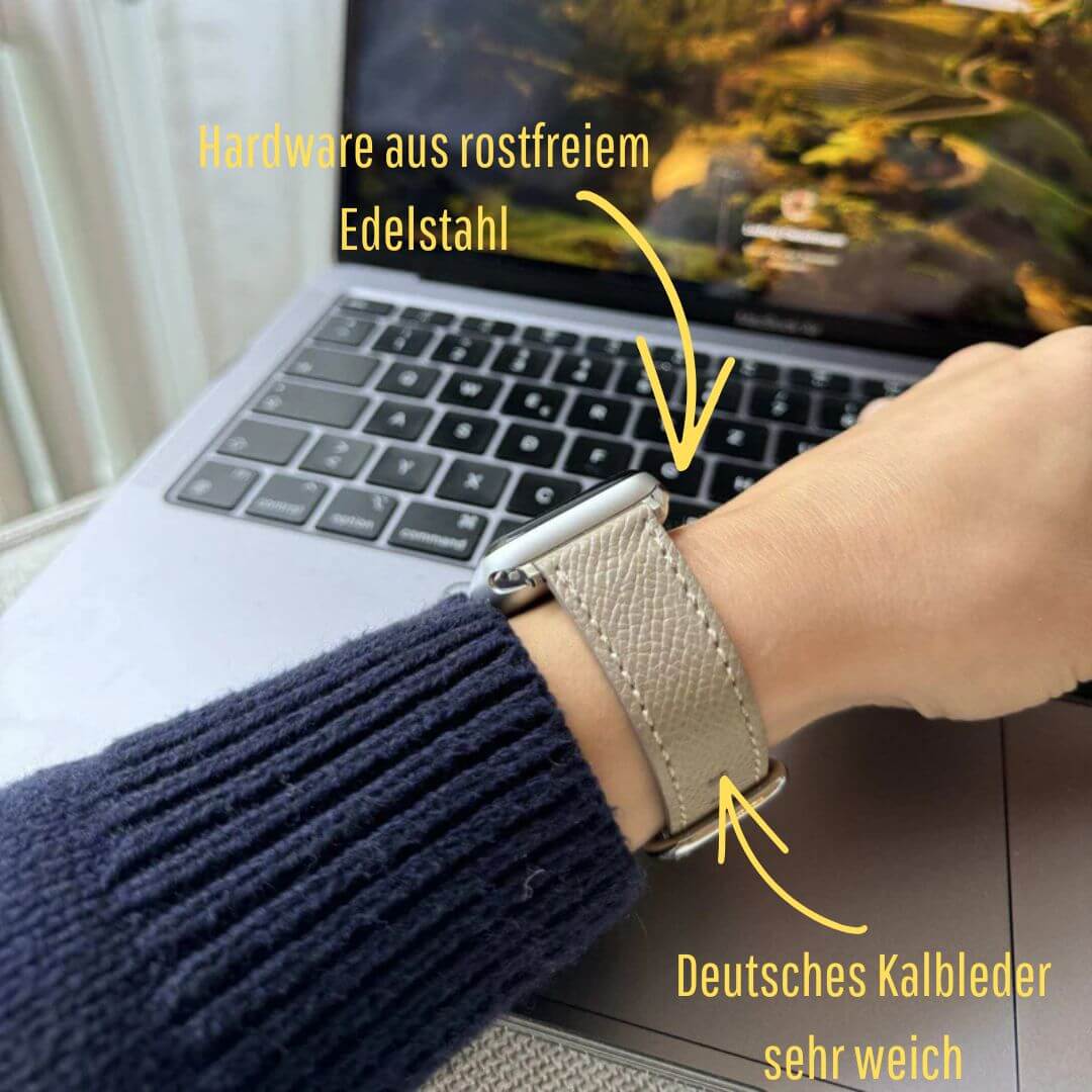 Luxuriöses Apple Watch Lederarmband Damen Cupertino Taupe - Image 2