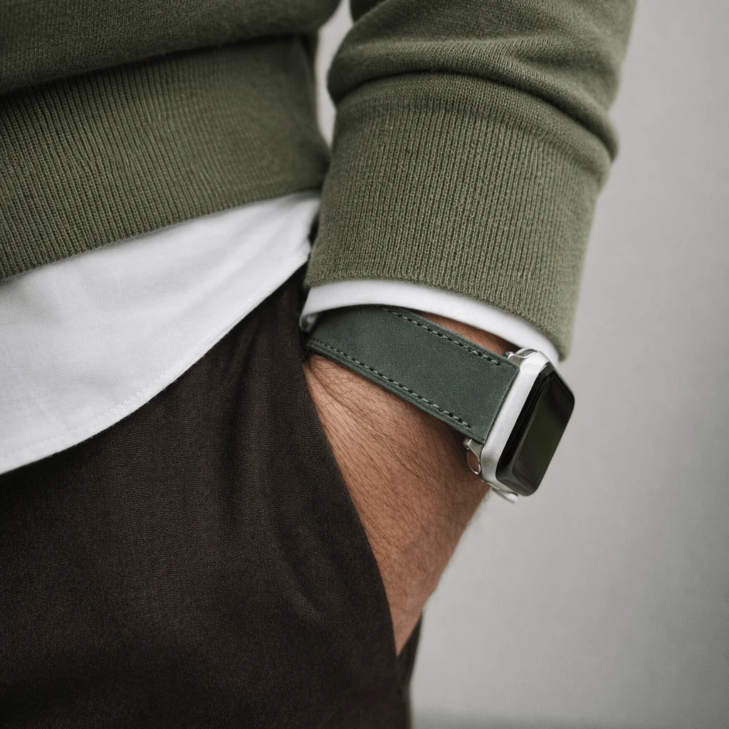 Mountain Apple Watch Lederarmband – Dunkelgrün - Image 3