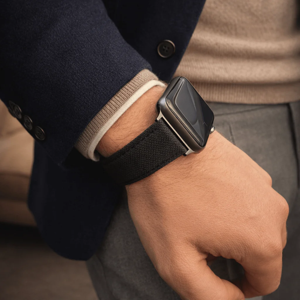 Schwarzes Canvas Apple Watch Band Baumwolle - Image 2